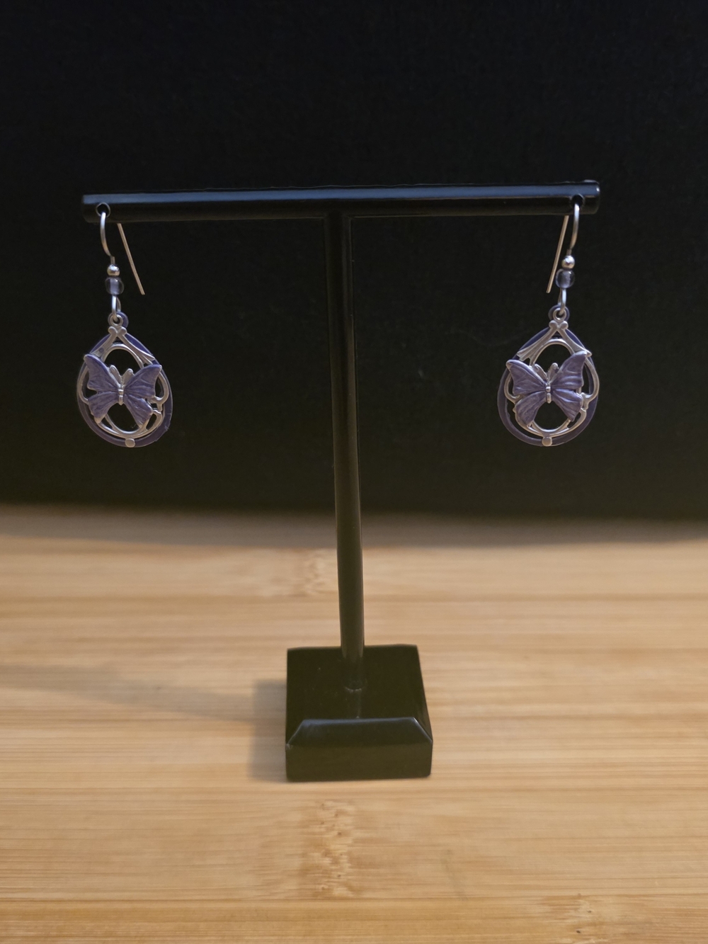 Silver Forest Lilac Butterfly Teardrop Earrings - Women Jewelry